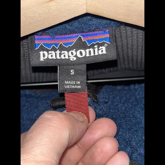 Patagonia Men's Classic Deep Pile Full Zip Fleece Jacket Vest Blue Red Size M - Picture 2 of 6
